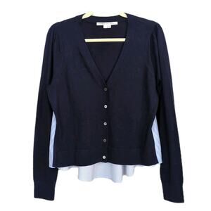 VERONICA BEARD Navy Blue Liatris Mixed Media Cardigan Merino Women's Large